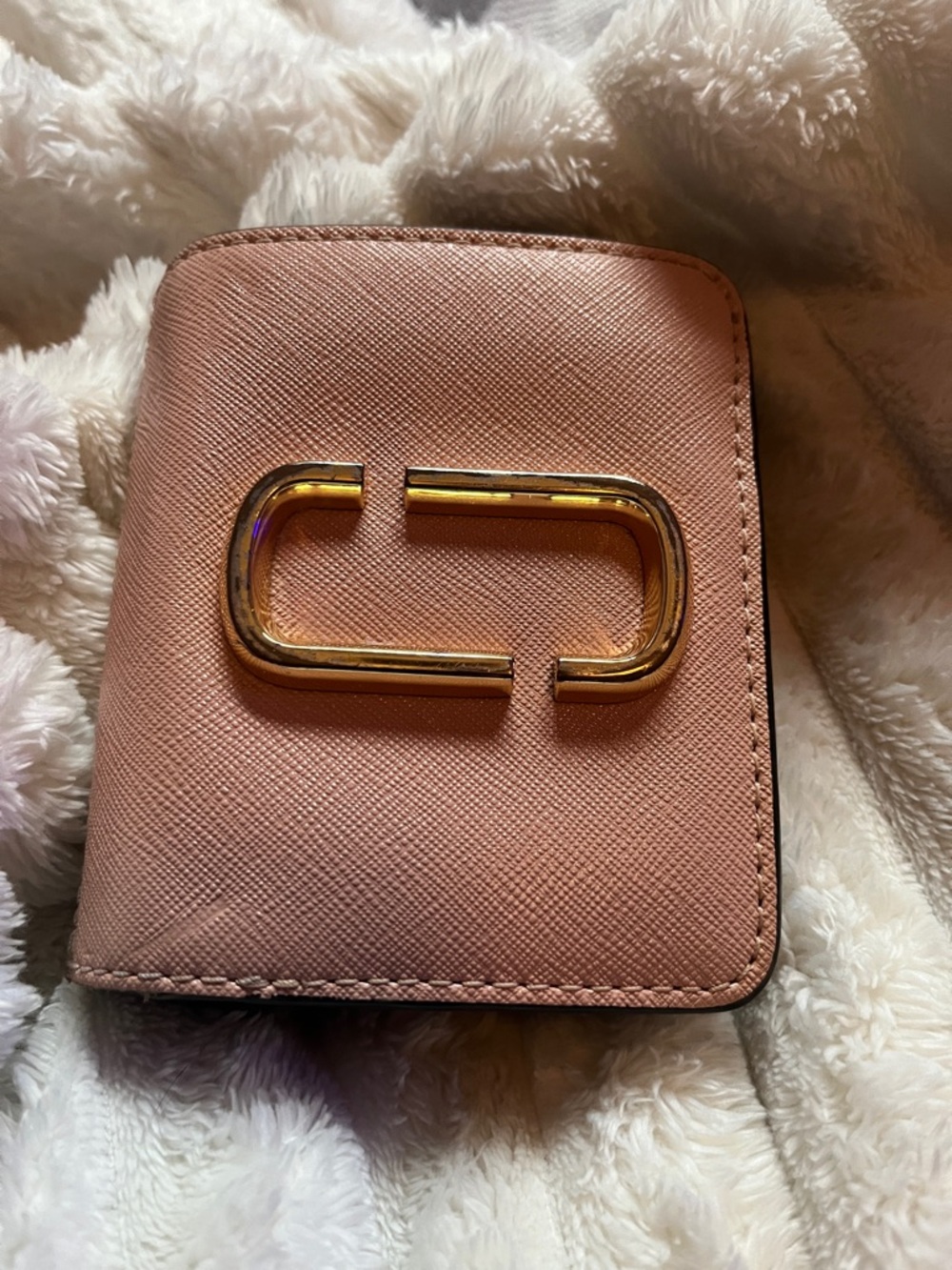 Marc Jacobs Pink/tan Saffiano Compact Wallet with Gold Double-J